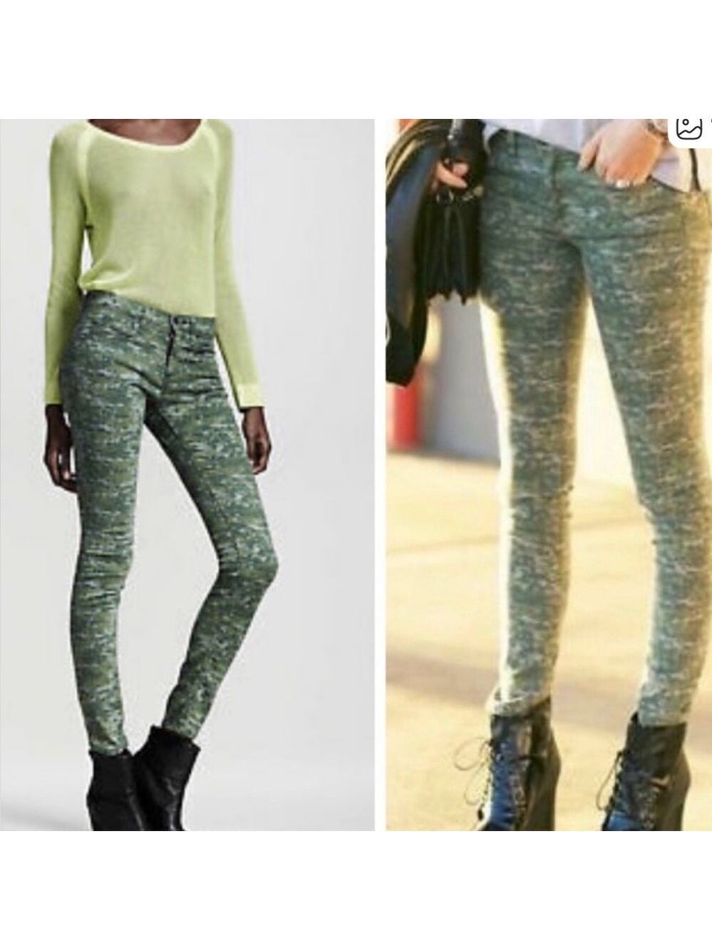 Rag & Bone Skinny Ankle Jeans Size 24 Green Camo Low Rise EUC